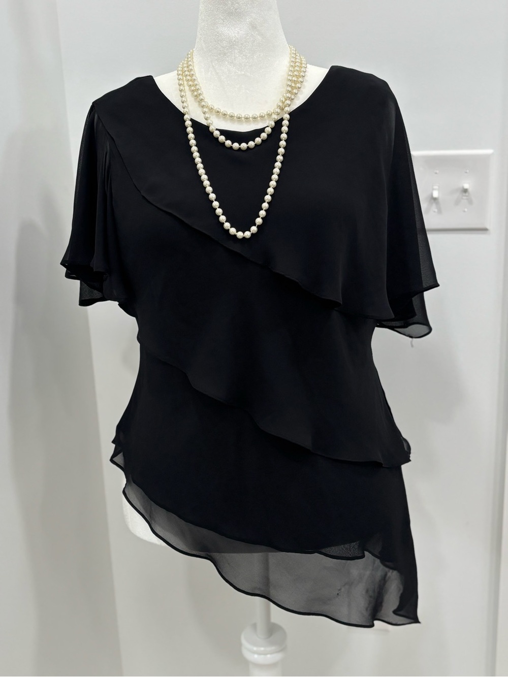 Layered Black Chiffon Ruffle Blouse